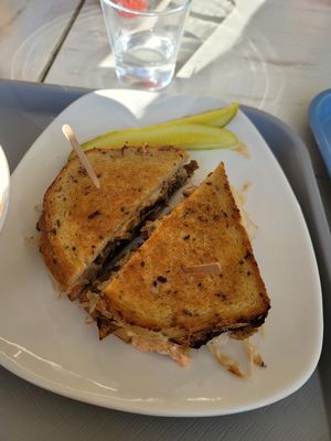 Reuben with pickles   at Strong Hearts in Buffalo