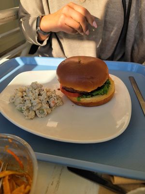 Burger with macaroni salad   at Strong Hearts in Buffalo