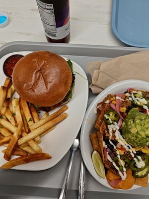Burger, fries and loaded nachos at Strong Hearts in Buffalo