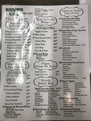 Sunflower Cafe menu  at Sunflower Cafe in Altamonte Springs