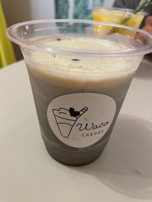 Black sesame soy latte  at Waco Crepes  in Kyoto