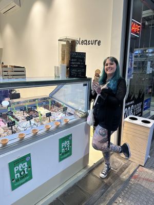 Me looking very chuffed with my icecream! Our hotel is round the corner so I’ve had the chance to try a lot of the flavours and they are delicious!   at Plan(e)t Ice Cream in Athens