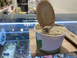 Pistachio baby size cup at Plan(e)t Ice Cream in Athens