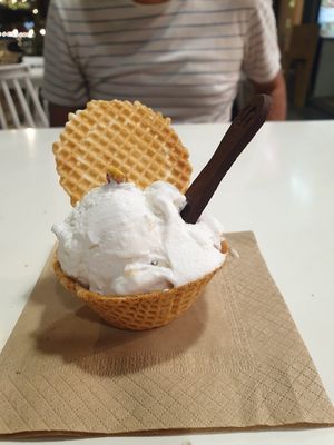Greek yoghurt icecream in waffle cup and edible spoon €3.20 at Plan(e)t Ice Cream in Athens