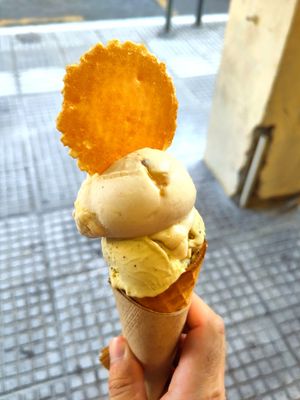 Banofee and pistachio flavors at Plan(e)t Ice Cream in Athens