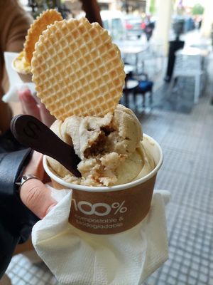 melomakarono and vanilla at Plan(e)t Ice Cream in Athens