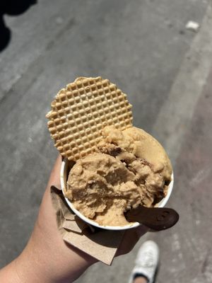 Regular sized - scoop of peanut butter/caramel, and scoop of kinder bueno  at Plan(e)t Ice Cream in Athens