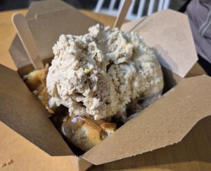 Greek pistachio ice cream, lotus praline of waffle bites at Plan(e)t Ice Cream in Athens