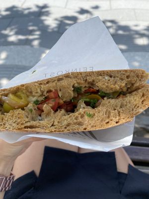 Vegan hummus sandwich  at Feinkost Fladi in Dusseldorf