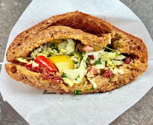 The vegan sandwich on rye  at Feinkost Fladi in Dusseldorf