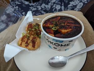 There is always plenty to chose from at Okome for veggie and vegans. Food is delicious and fairly reasonable prices. 

Pictured is: Yasai Croquettes and Garlic and Chilli tofu bo at Okome - Paisley in Paisley