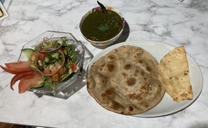 Spinach/potato curry with Roti and a simple green salad  at Jyoti in Sapporo