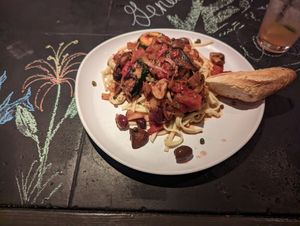 Puttanesca was so delicious! at Vegan A.F. in Brattleboro