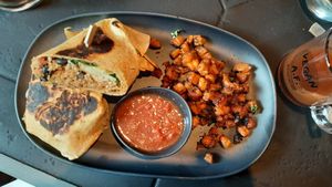Brunch burrito and sweet potato hash at Vegan A.F. in Brattleboro
