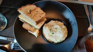 Brunch Sammie with grits at Vegan A.F. in Brattleboro