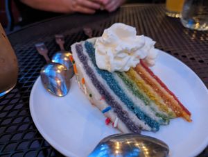 Rainbow cake at Vegan A.F. in Brattleboro