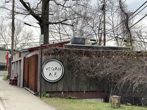 Covered patio seating from the outsidee  at Vegan A.F. in Brattleboro