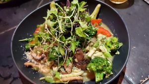 Edamame Pesto Pasta at Vegan A.F. in Brattleboro