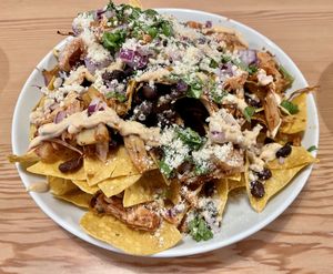 Nachos with jackfruit  at Seabirds Kitchen in Los Angeles