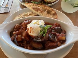 Caponata with burrata on top   at Seabirds Kitchen in Los Angeles