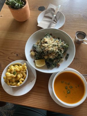 Kale Caesar, baked Mac, tomato soup   at Seabirds Kitchen in Los Angeles