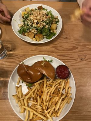 Beet burger and cauliflower salad  at Seabirds Kitchen in Los Angeles
