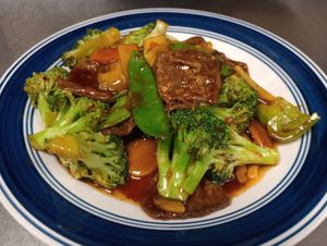 plant based garlic beef with vegetables at Cafe Asian in Katy