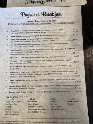 Breakfast menu   at Paysanne in Woodend