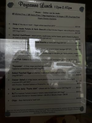 Lunch menu   at Paysanne in Woodend