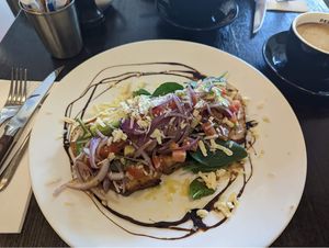 Bruschetta with vegan cheese   at Paysanne in Woodend