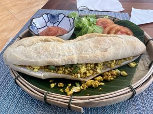 Scrambled tofu baguette   at The Happy Cat - Veggie Cafe-Restaurant in Luang Prabang