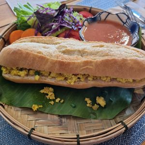 Scramble Tofu Sandwich at The Happy Cat - Veggie Cafe-Restaurant in Luang Prabang
