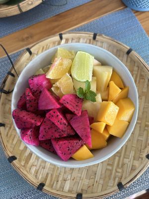 Fruit salad  at The Happy Cat - Veggie Cafe-Restaurant in Luang Prabang