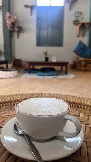 Soy cappucino  at The Happy Cat - Veggie Cafe-Restaurant in Luang Prabang