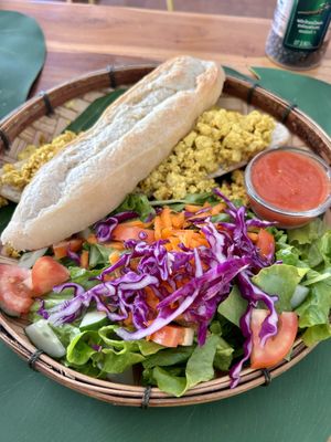 Tofu baguette with side saladd  at The Happy Cat - Veggie Cafe-Restaurant in Luang Prabang