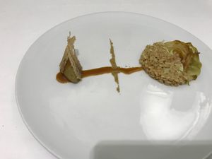 Main course of oats and cabbage variations at TIAN Restaurant in Vienna