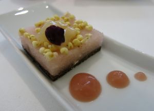 Magnolia sorbet, served  as a palate cleanser between courses. at TIAN Restaurant in Vienna