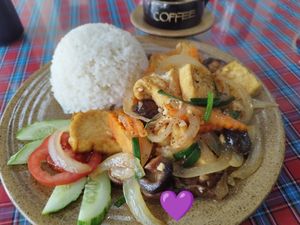 Fried tofu with onions and mushrooms at 24 Restaurant  in Sapa