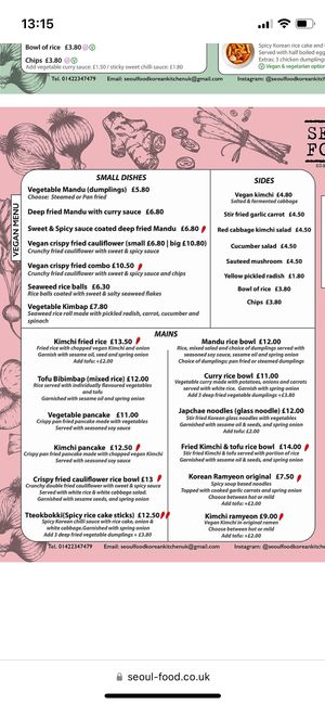 Vegan menu   at Seoul Food in Halifax