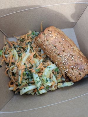 Vegan roll with fennel and carrot salad at Cornerstone Coffee in Doncaster