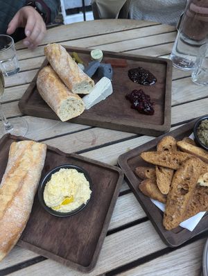 Hommus, cheese plate and olive tapenade at Gordon's Wine Bar in London