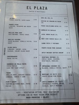 Menu   at El Plaza in Vieques
