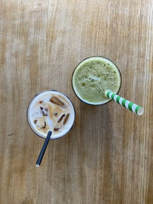 Iced chai latte and smoothie  at Future Leap in Bristol