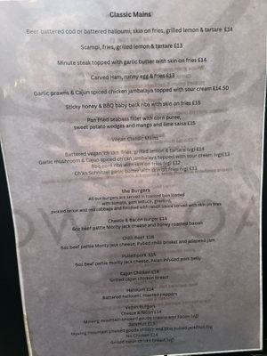 Main menu  at Cow & Oak in Worthing