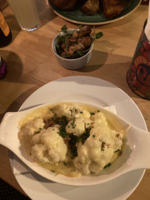 Cauliflower cheese and pigs in blankets   at Cow & Oak in Worthing