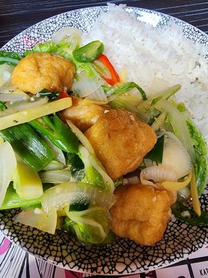 Vegetable & tofu with ginger and scallions (yum!) at Maggie Fu in Liverpool