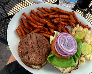 Burger and sweet potato fries 🍟  at Phoenicia Diner in Phoenicia