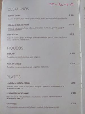 Menu 1 at Airampo in Lima
