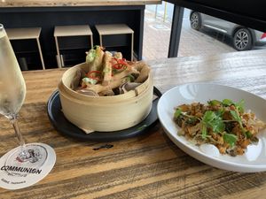 Small share plates + a vegan wine  at Communion Brewing Co in Burnie