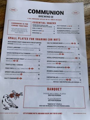 Page 1 menu  at Communion Brewing Co in Burnie